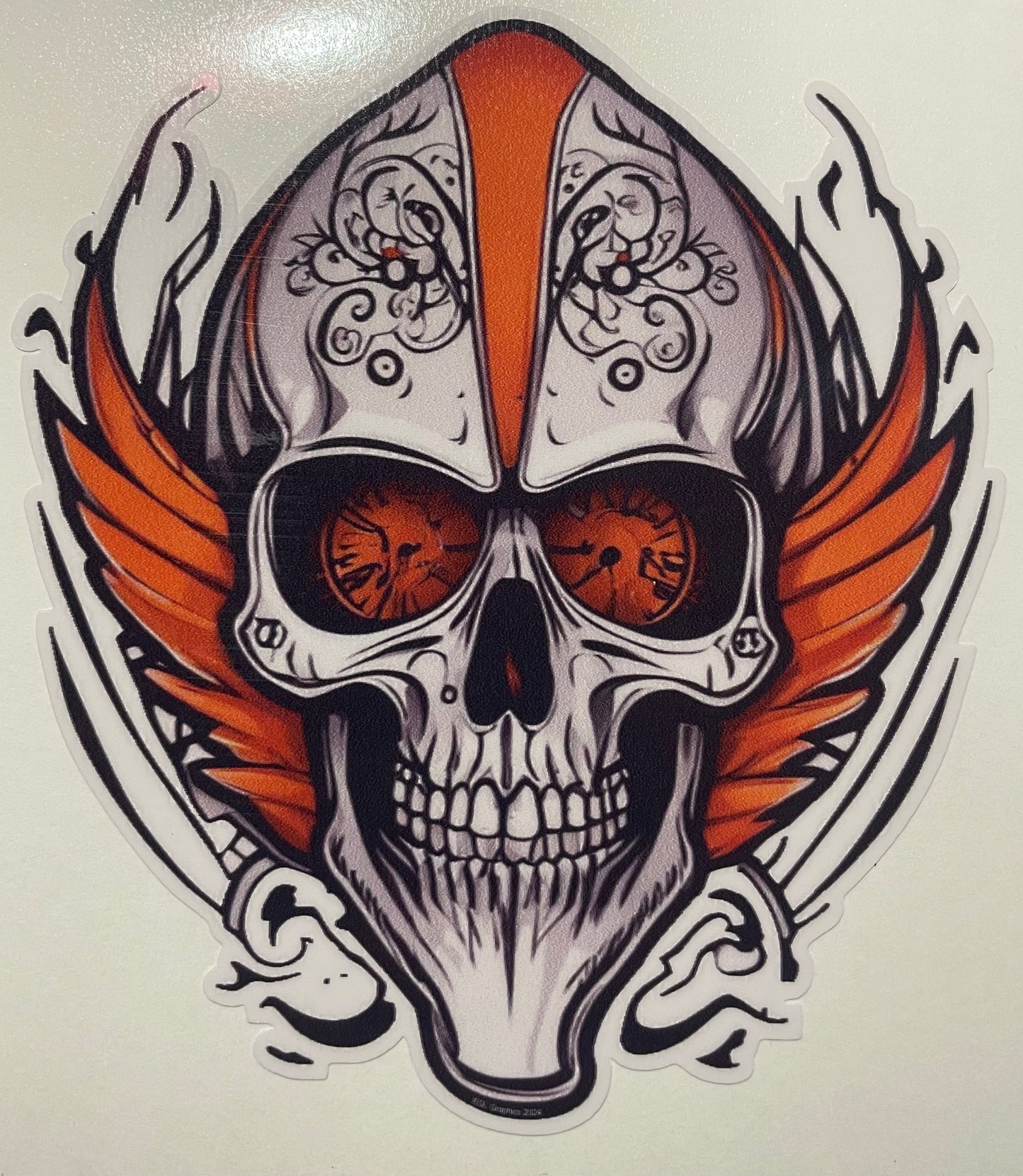 Orange Winged Tribal Skull Decal / Sticker