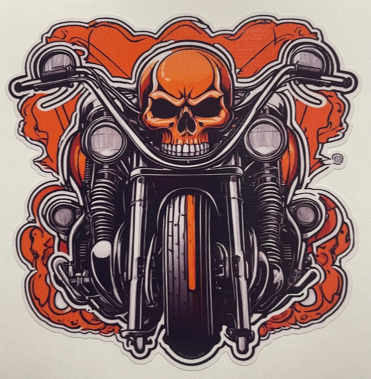 Orange Motorcycle Skull Decal / Sticker