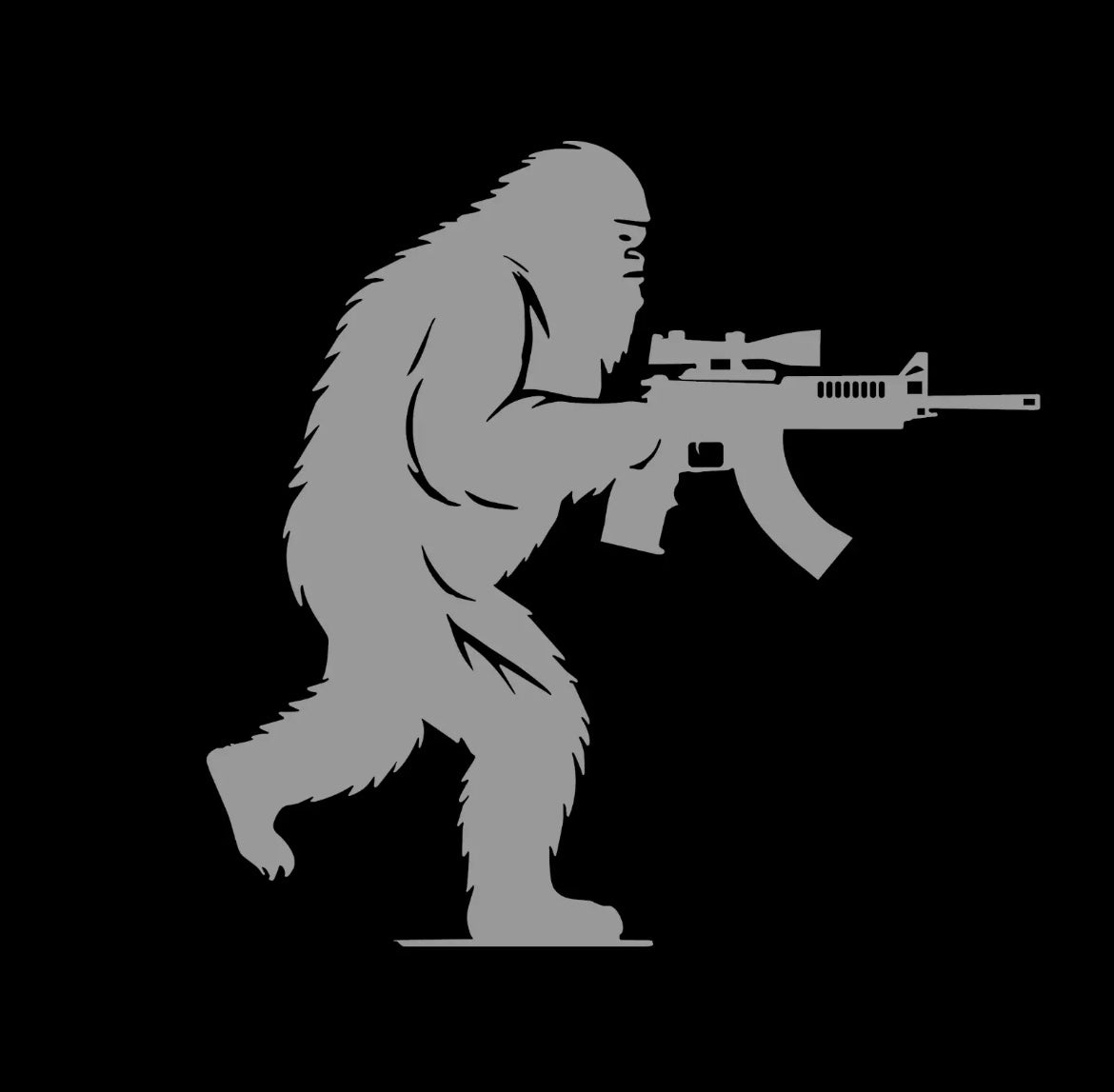 Sasquatch Bigfoot Holding AR15 Gun Rifle Decal / Sticker