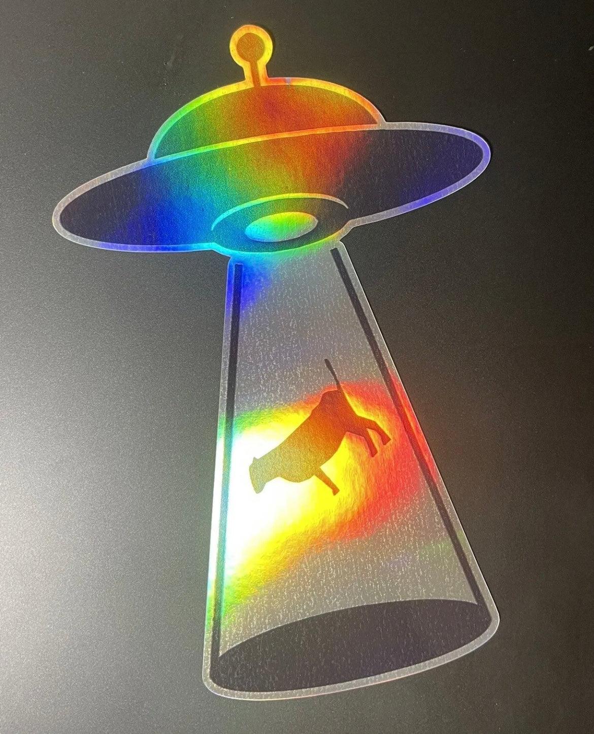 Holographic Alien SciFi UFO Space cow Abduction Decal / Sticker