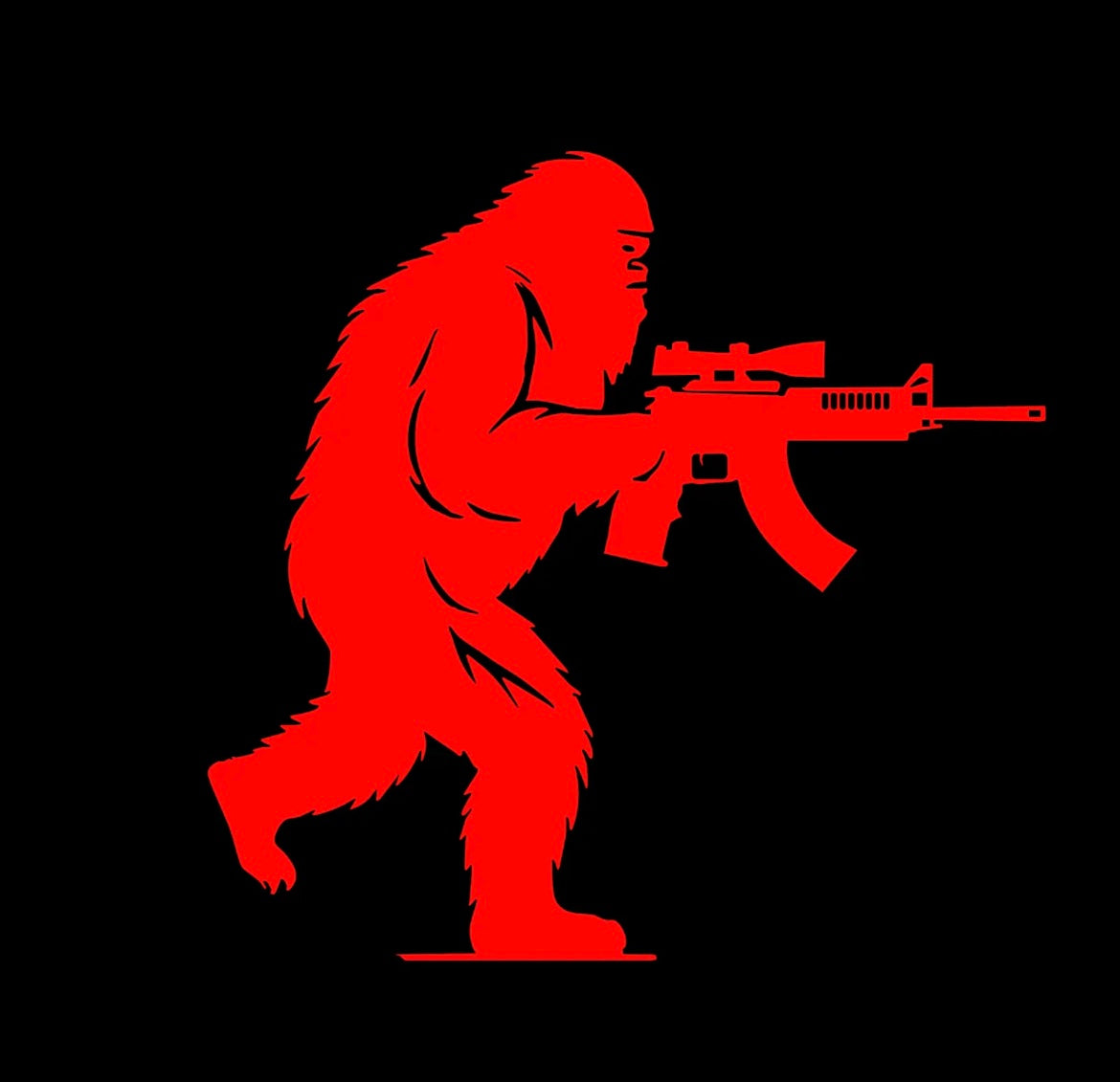 Sasquatch Bigfoot Holding AR15 Gun Rifle Decal / Sticker