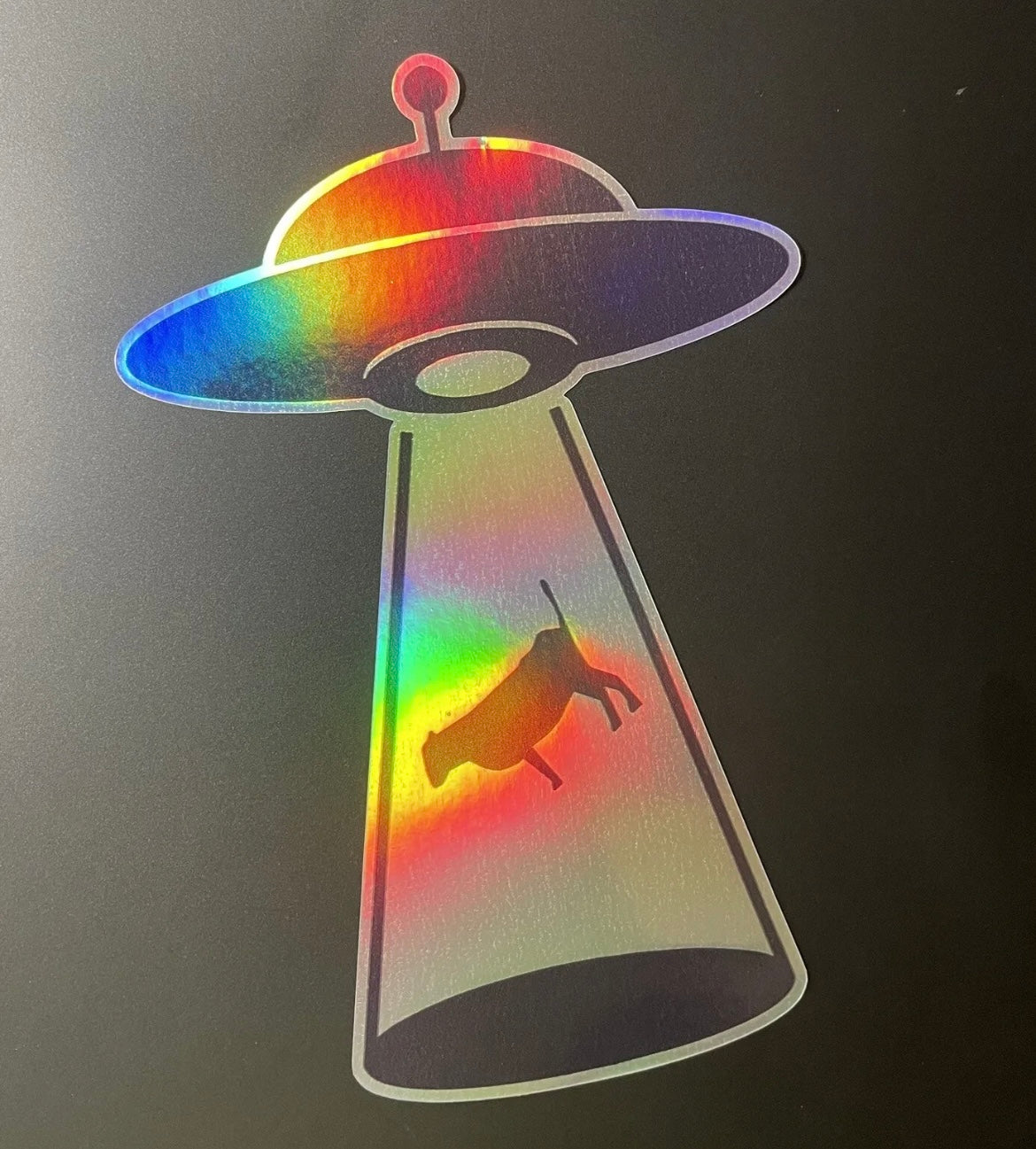 Holographic Alien SciFi UFO Space cow Abduction Decal / Sticker