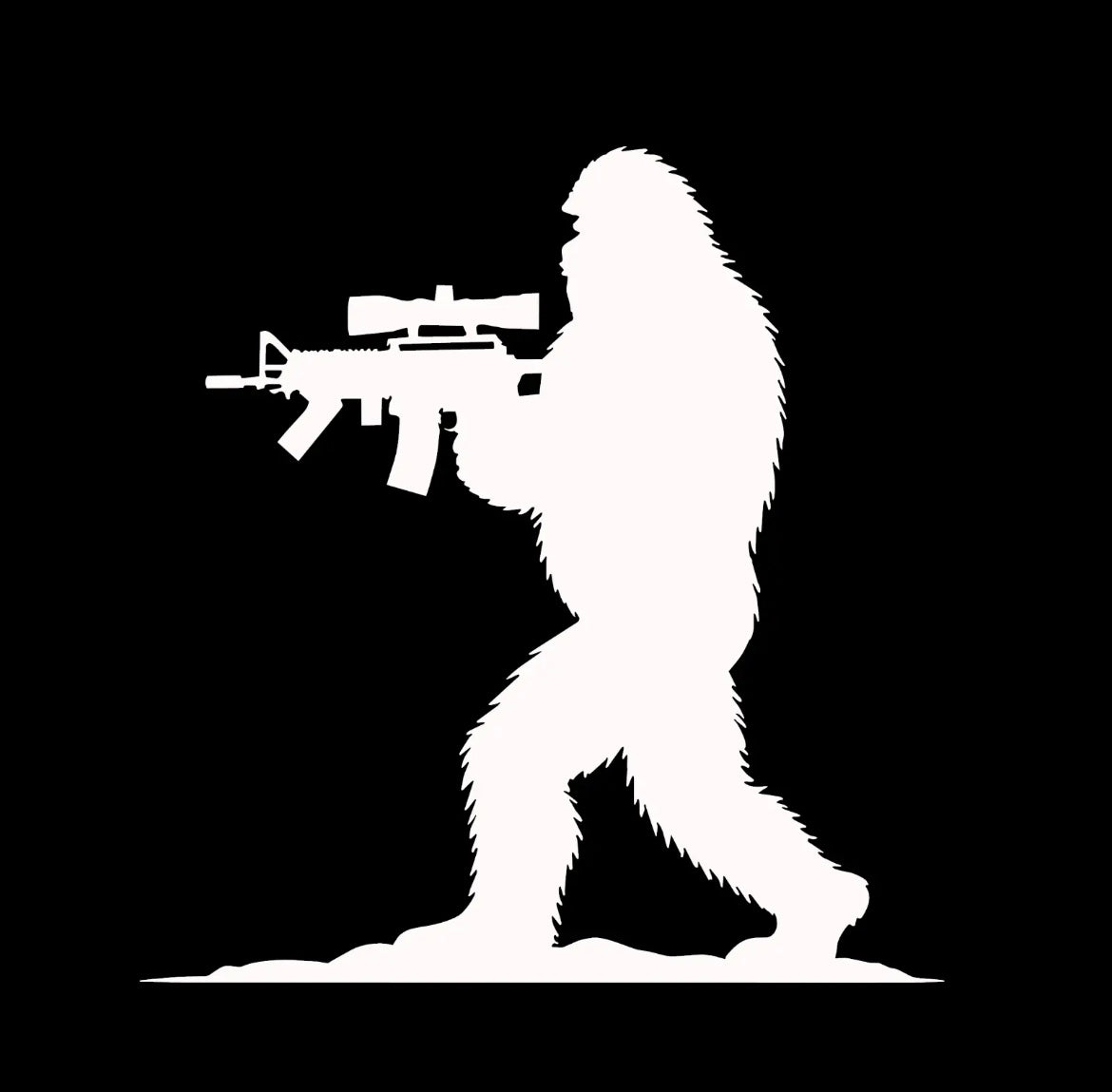 Sasquatch Bigfoot Holding AR15 Gun Rifle Decal / Sticker