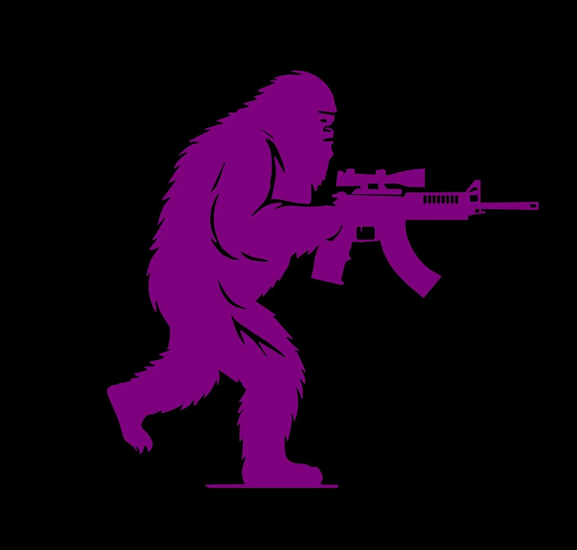 Sasquatch Bigfoot Holding AR15 Gun Rifle Decal / Sticker