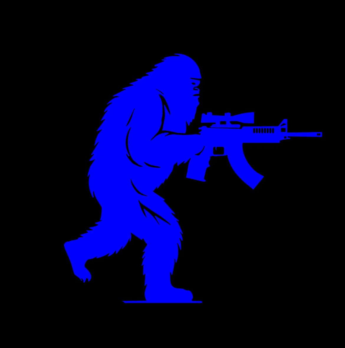 Sasquatch Bigfoot Holding AR15 Gun Rifle Decal / Sticker