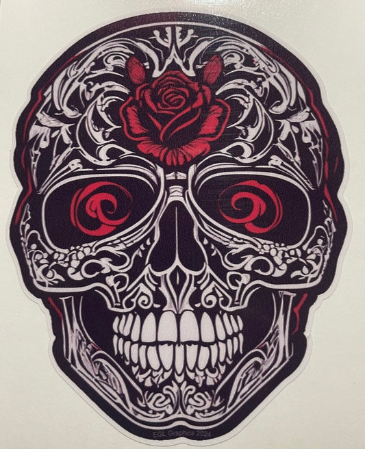 Red Rose Sugar Skull  Decal / Sticker