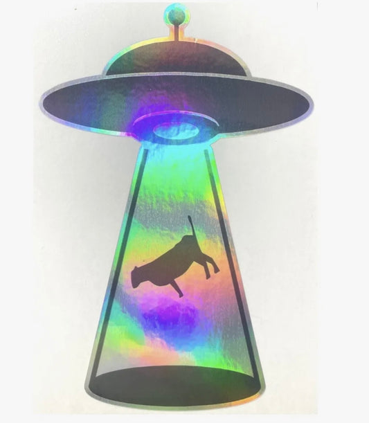 Holographic Alien SciFi UFO Space cow Abduction Decal / Sticker