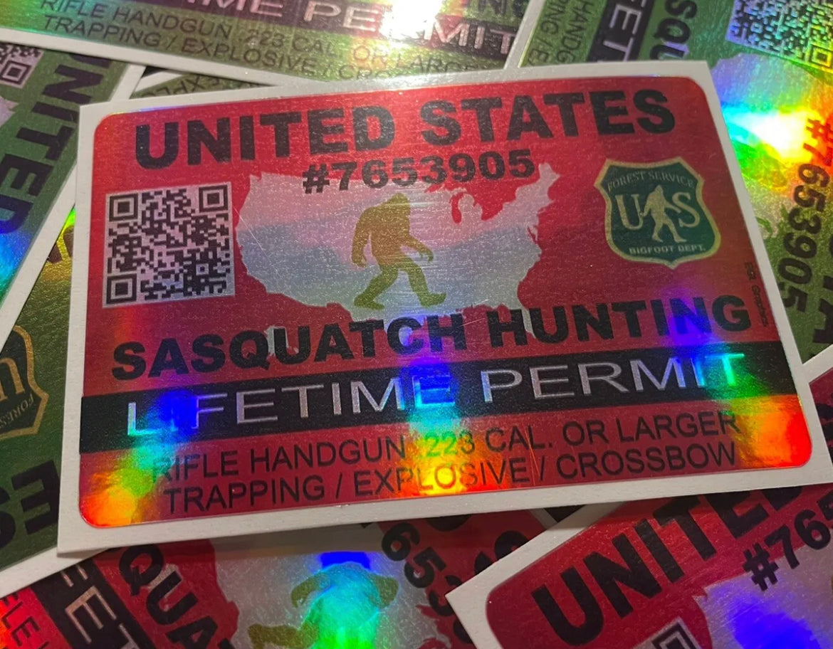 United States Sasquatch Hunting Permit Sticker Die Cut Decal Bigfoot Believe Gun