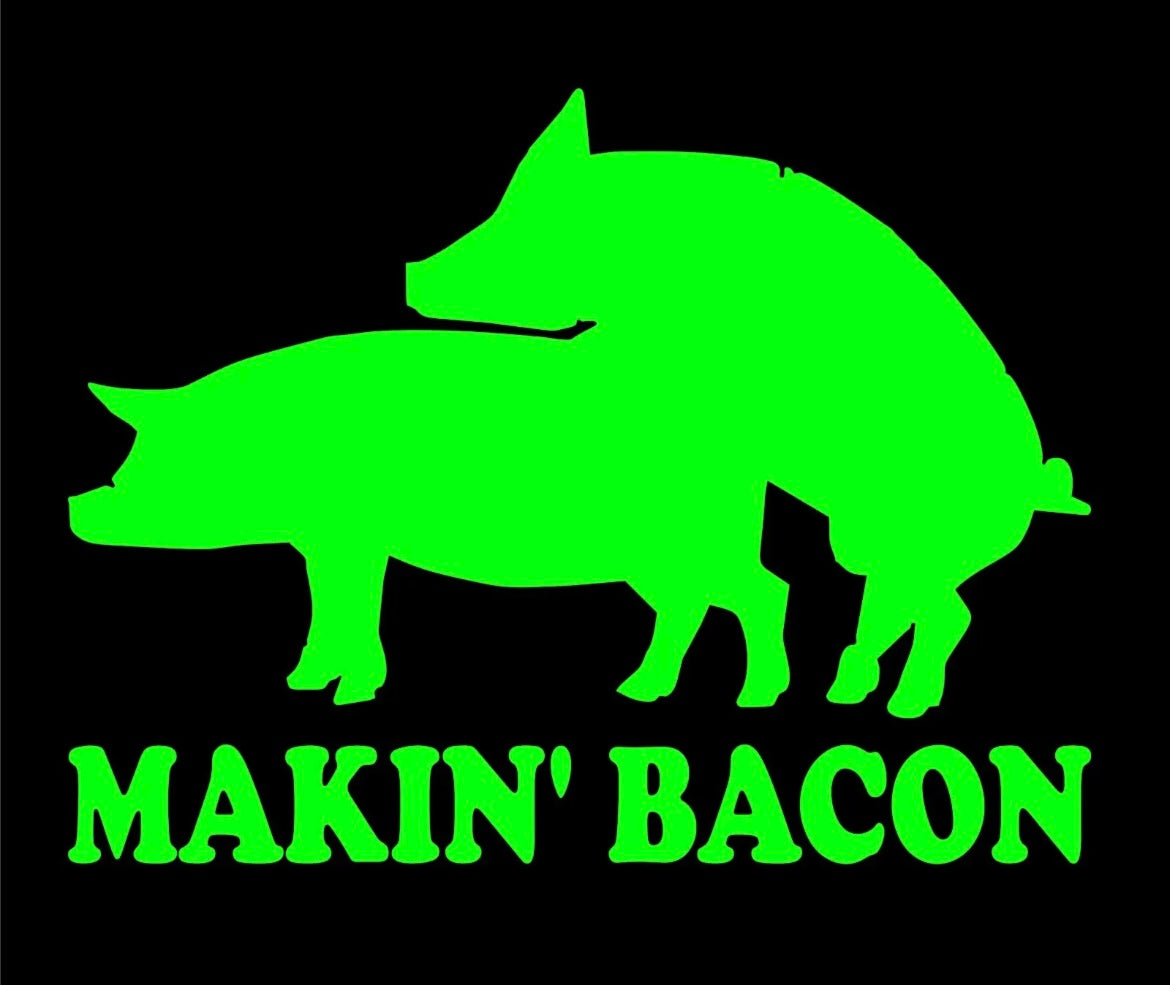 Makin ' Bacon Vinyl Decal Funny Car Truck Sticker Backyard Grill Pig Smoke jdm