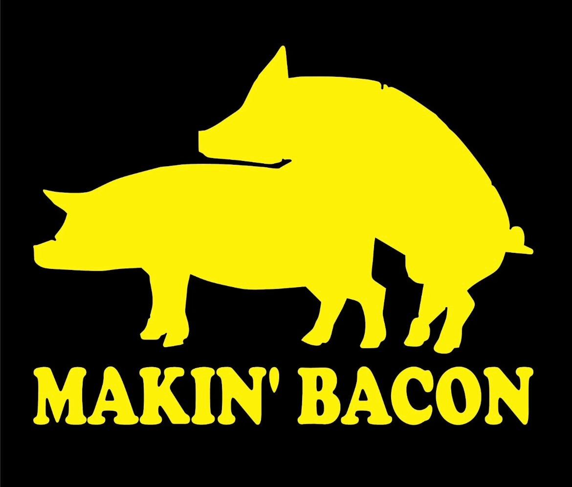 Makin ' Bacon Vinyl Decal Funny Car Truck Sticker Backyard Grill Pig Smoke jdm