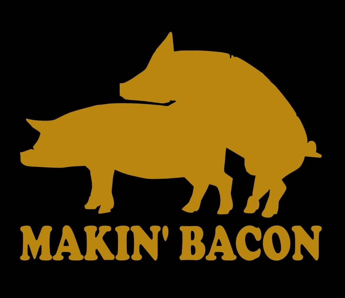 Makin ' Bacon Vinyl Decal Funny Car Truck Sticker Backyard Grill Pig Smoke jdm