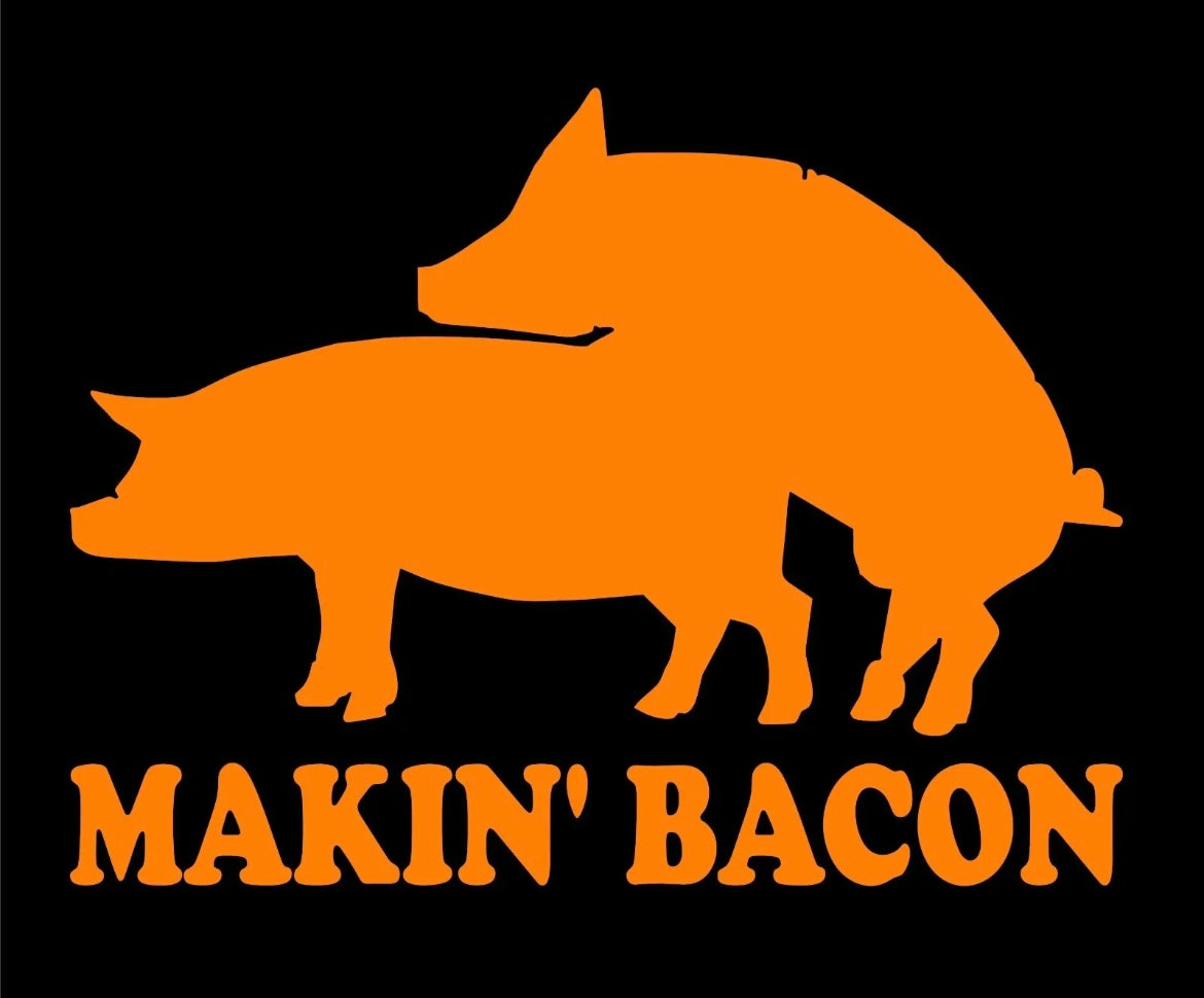 Makin ' Bacon Vinyl Decal Funny Car Truck Sticker Backyard Grill Pig Smoke jdm