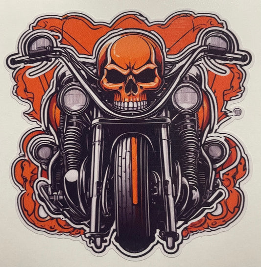 Orange Motorcycle Skull  Decal / Sticker