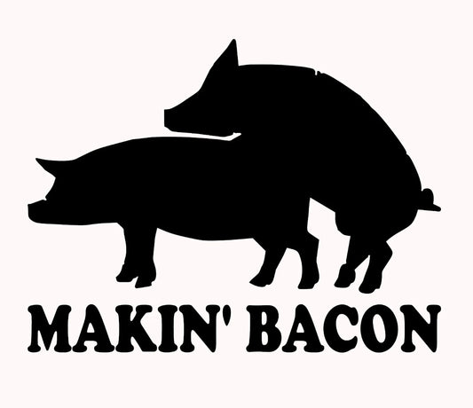 Makin ' Bacon Vinyl Decal Funny Car Truck Sticker Backyard Grill Pig Smoke jdm