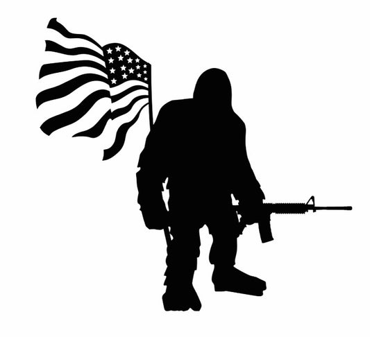 Sasquatch holding Ar15 and American flag