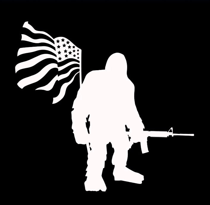 Sasquatch holding Ar15 and American flag